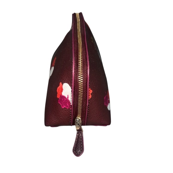 EUC Coach Cosmetic Case 17 Pouch Coated Canvas Zippered Burgundy Multi Floral - Picture 4 of 12